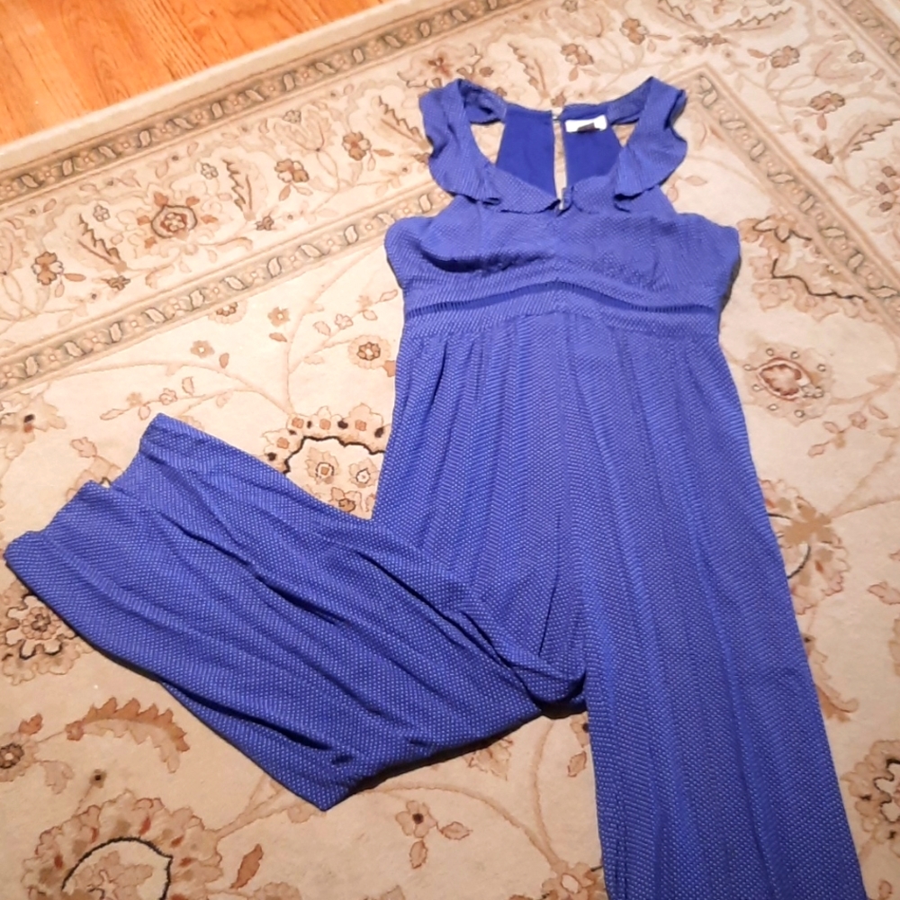 Maeve by Anthropologie JUSTINE Jumpsuit Polka Dot Wide Leg Ruffled Details sz 6